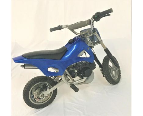 CHILD'S MOTORBIKEwith a petrol pull start engine, front and rear suspension and front and rear disc brakes, with a metallic b