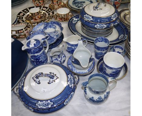 A Burslem Losol ware part dinner service; a selection of Spode and other blue & white china