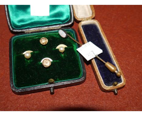 A Victorian opal set stick pin; a selection of studs etc.