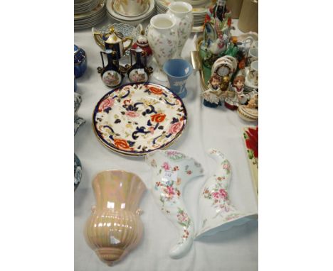 A pair of Royal Worcester ''Cornucopia" wall pockets; 2 porcelain covered vases; a pair of Wedgwood rosehip vases; other deco