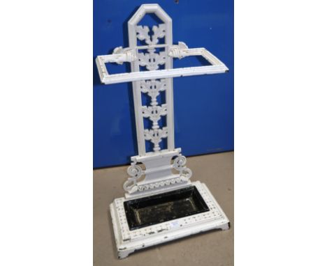 A Victorian cast iron white painted stick stand