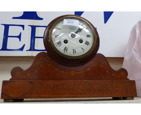An Edwardian inlaid mahogany mantel clock with eight day striking movement 
