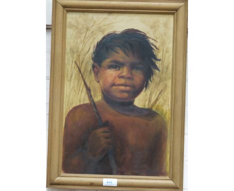 Mavis Soden: oil on board portrait of an Aboriginal boy signed 17.5" x 11.5" gilt framed 