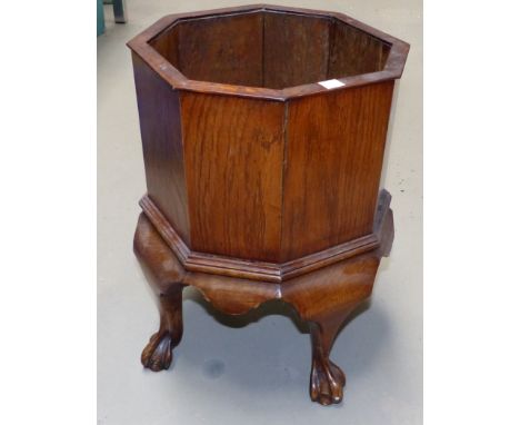 A 1930's oak octagonal planter, height 15"
