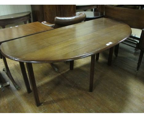 A MAHOGANY HUNTING TABLE the oval hinged top on square moulded legs 183cm wide