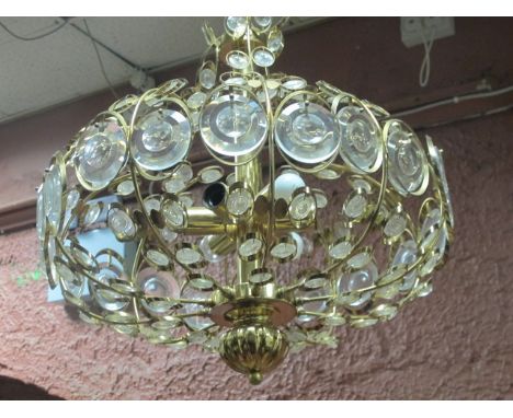 A SCIOLARI BRASS AND GLASS PENDANT LIGHT