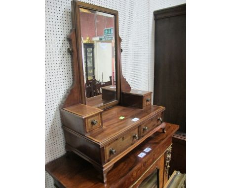 A GEORIGAN MAHOGANY AND SATINWOOD CROSS BANDED CRUTCH MIRROR the rectangular bevelled plate raised on moulded stand the base 