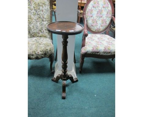 A MAHOGANY JARDINERE STAND the circular dish top above a turned column on tripod support 85cm (h) x 34cm (d)