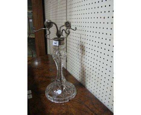 A CUT GLASS SILVER PLATED TWO BRANCH TABLE LAMP the baluster column on spreading base 44cm high