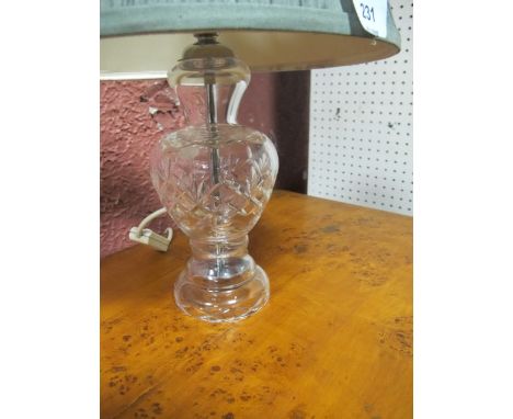 A CAVAN CRYSTAL TABLE LAMP of baluster form with pleated shade 40cm high