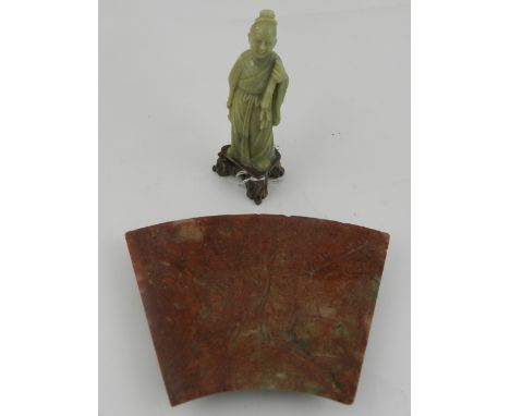 A 19th century Chinese soapstone panelled tray dish, decorated with scrolling fruit emblems, together with a 19th century Chi
