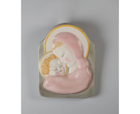 PIERO DUCATO Produzione Lenci, Italia 1930 ca. "Madonna con Bambino", Terracotta maiolicata modellata a colaggio e dipinta in
