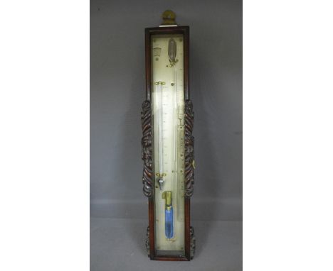 An early 19th century rosewood improved Marine Sympiesometer with a silvered scale having an acid and hydrogen gas filled sip