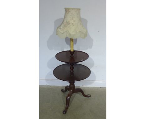 A 19th century tripod dumb waiter with lamp conversion - Height 1.53 m x Diameter 60 cm