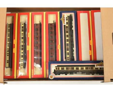 Hornby (China) OO And Bachmann Branchline Coaches - Hornby: BR R4207 'E80532', LMS R4218 '5052', R4129B '5206', R4130A '4000'