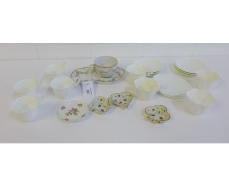 A collection of white glazed porcelains to include Foley china cups and saucers, Limoges trinket dishes and Aynsley cups and 