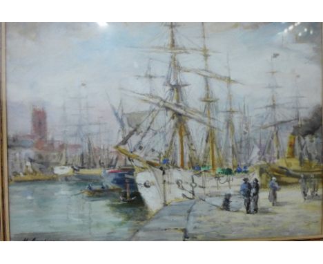 Henri Arden (1858-1917)  'Harbour Scene' Pastel, signed lower left, in a glazed gilt wood frame, 27 x 38cm