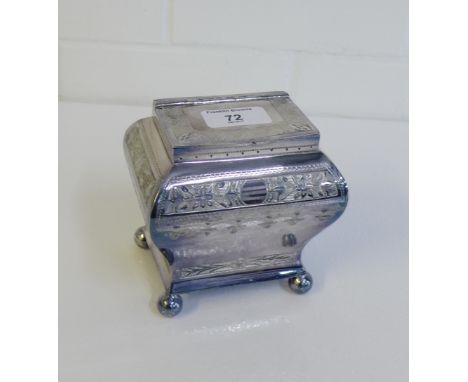 An Epns tea caddy with hinged lid and bun feet, 12cm high 