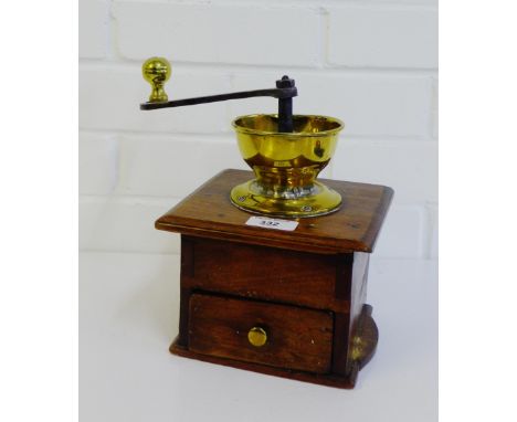 A French oak and brass coffee grinder