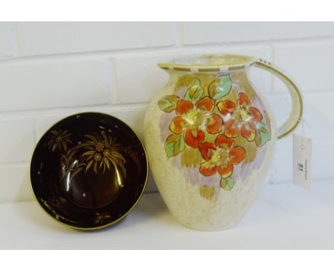 A Carlton ware 'Rouge Royale' bowl, together with an  H & K Tunstall Art Deco floral patterned jug, 22cm high, (2) 