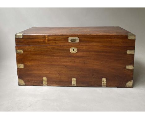 TRUNK, 103cm x 45cm H x 53cm, 19th century Chinese export camphorwood and brass bound with rising lid. 