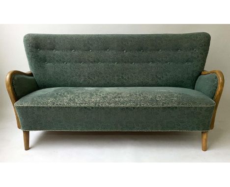 ART DECO SOFA, 160cm W, Danish buttoned green and corded upholstery. 