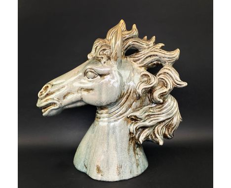 HORSE HEAD SCULPTURE, Italian circa 1980's, glazed ceramic, 59cm H x 57cm L x 25cm W. 