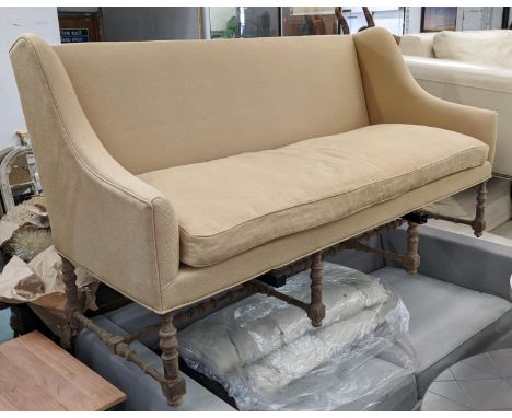 INDIA JANE SOFA, 78cm D x 106cm H x 204 H backed on turned supports and cross stretched. 