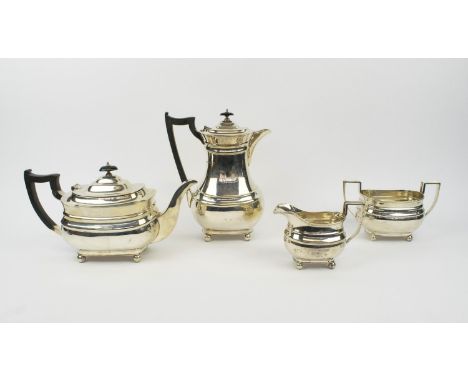TEA AND COFFEE SERVICE, George V silver, Sheffield 1934, comprising tea pot, coffee pot, milk jug and twin handled sugar bowl