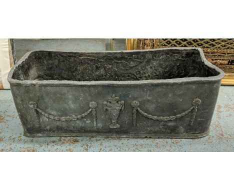 LEAD TROUGH PLANTER, 72cm x 29cm x 25cm, 19th century, swag detail. 