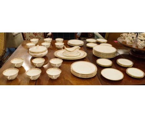 DINNER SERVICE, Coalport gilt laurel wreath pattern 30258, ten place setting, including ten dinner plates, twelve soup bowls 