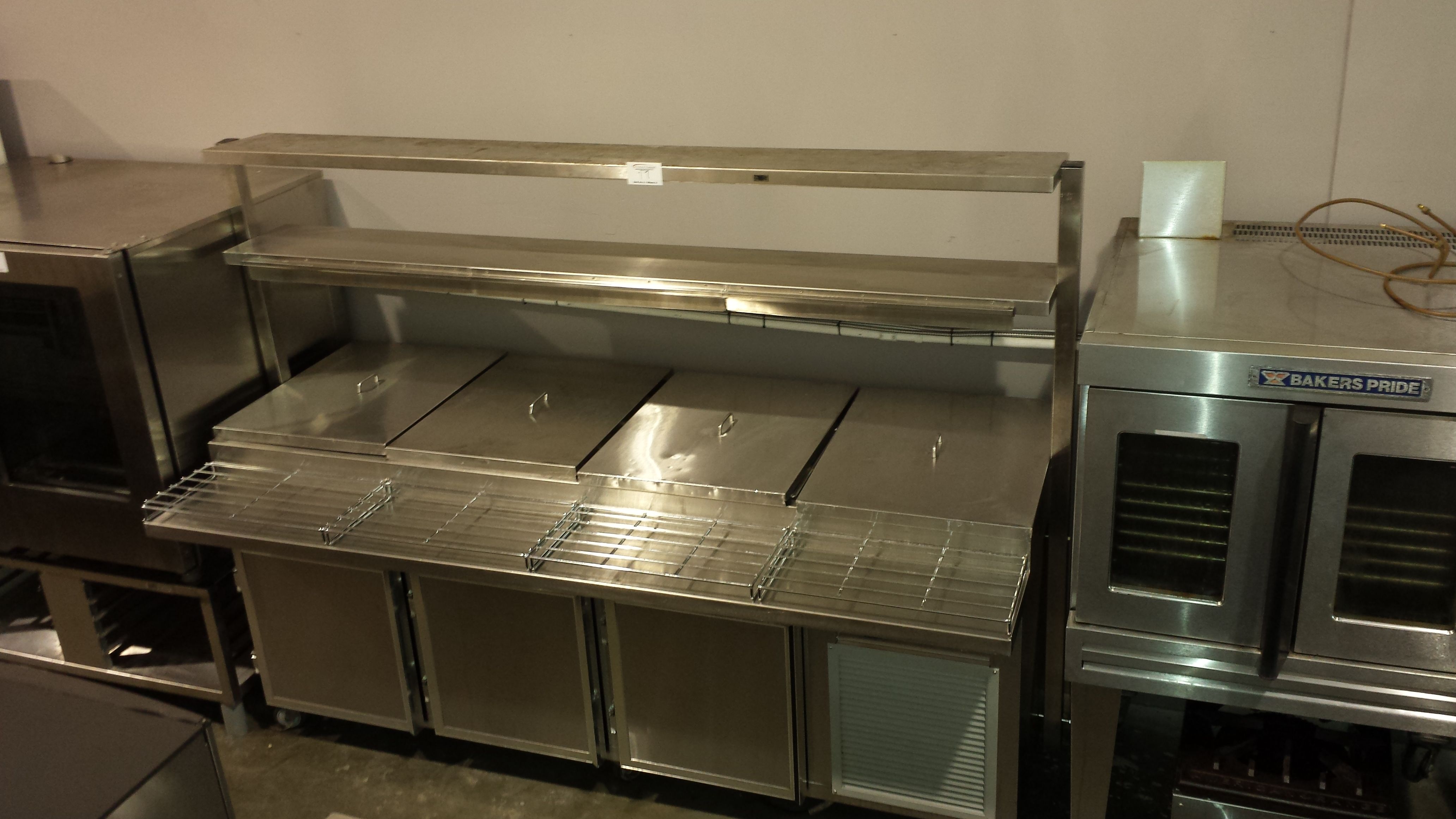 Bright Works custom 95 x 47" stainless steel Pizza Prep Table. Complete