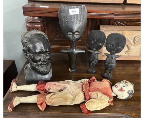 Collection of African figures together with a puppet A/F