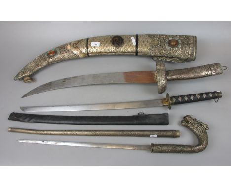 3 Oriental swords to include sword stick and samurai sword