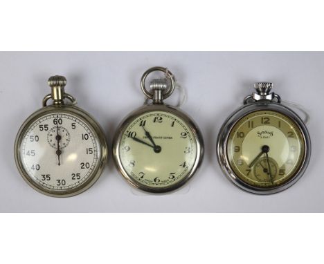 1 Service Army service WW2 pocket watch, plus WW2 Cuprel stopwatch in Dennison case plus 1940's 'Shock Proof Lever' watch - a