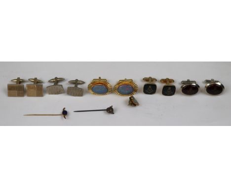 Collection of cufflinks and tie pins to include opal &amp; Masonic 