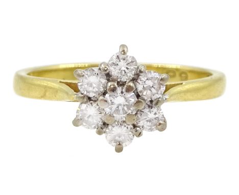 18ct gold diamond flower head cluster ring, London 1986Condition Report:Approx 3.05gm, size O-P, head = 925mm x 8mm, well pre