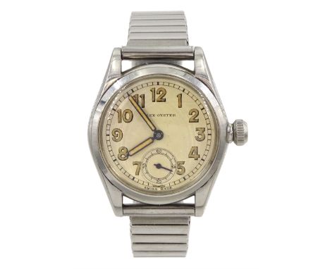 Rolex Oyster stainless steel manual wind wristwatch, circa 1941, Ref. 3121, serial No. 121094, cream dial with subsidiary sec