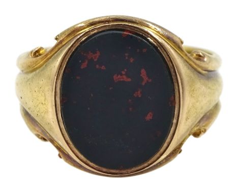 Victorian 15ct gold single stone bloodstone signet ring, Birmingham 1884Condition Report:Approx 8.45gm, size P-Q, shank depth