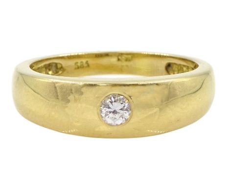 14ct gold gypsy set single stone cubic zirconia ring, stamped 585Condition Report:Approx 6.35gm, size U, max depth = 6.5mm