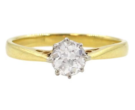 18ct gold single stone old cut diamond ring, hallmarked, diamond approx 0.45 caratCondition Report:Approx 2.6gm, size P-Q, di