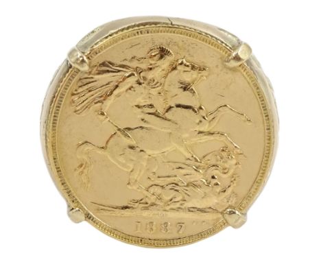 Queen Victoria 1887 gold full sovereign coin, Melbourne mint, in 9ct gold ring mount, hallmarkedCondition Report:Approx 15.83