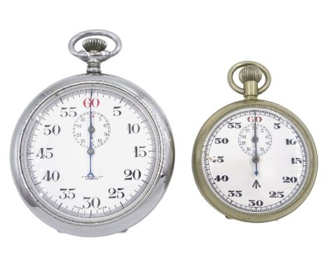 WWII military issue Royal Navy stop watch, the reverse engraved H.S. (broad arrow) 7 2389 and one other military stop watch b