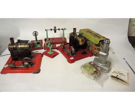 Mamod workshop with stationary steam engine, together with another stationary steam engine and a boxed Johnson-Disney film st