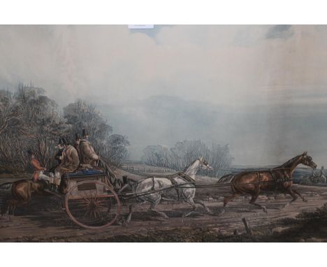 Pair of coloured engravings, ' Going to Cover ' and ' Going to the Moors ', framed, together with a Peggy Whickham coloured l