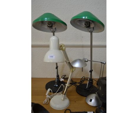 20th Century white painted Anglepoise lamp, together with another silver and two others with green shades
