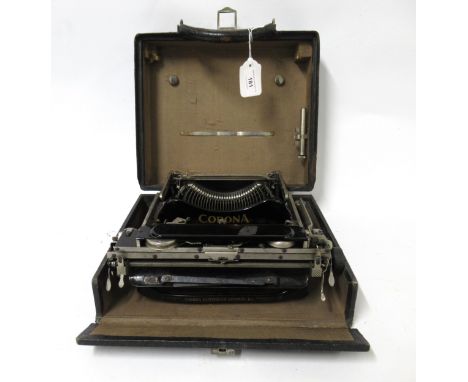 Early 20th Century Corona portable folding typewriter in a fitted case
