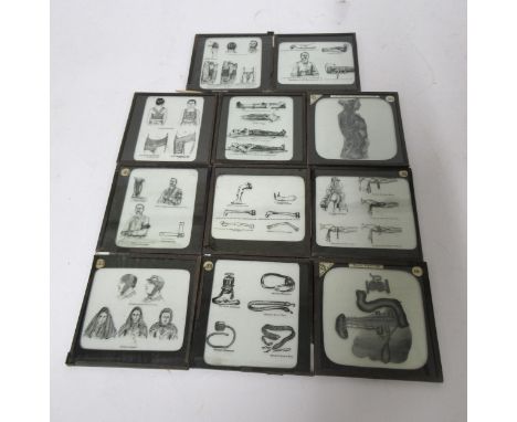 Quantity of black and white magic lantern slides, medical subjects housed in a mahogany box