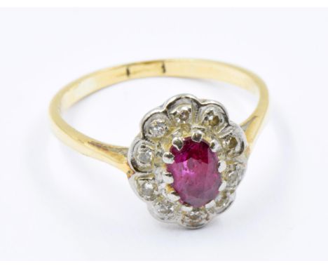 18ct Diamond and garnet cluster ring, size K, 2.1g