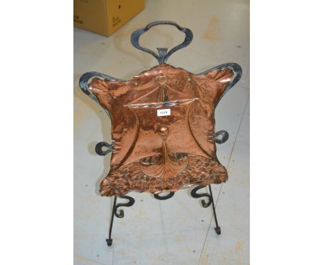 Arts & Crafts Newlyn copper fire screen with hand beaten decoration of a viking ship with an ornate wrought iron frame, 84cm 